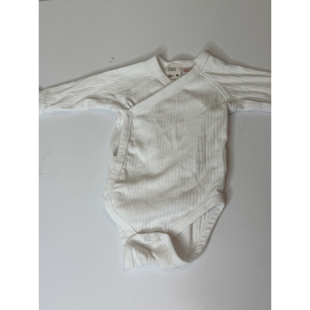 Zara Baby Ribbed Bodysuit White Long Sleeve Snap 3-6 Months 68cm Gender Neutral
